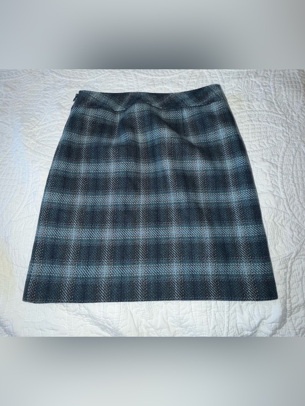 Talbots Women Size 6 Multicolor Plaid Wool Blend Scallop Faux Wrap A-Line Skirt